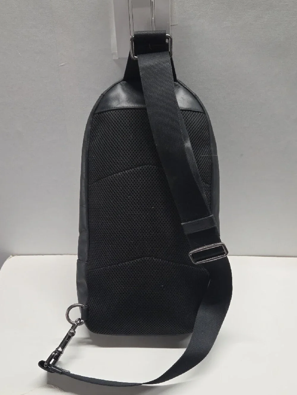 Coach Mens Black Leather Houston Sling Pack With Baseball Stitching